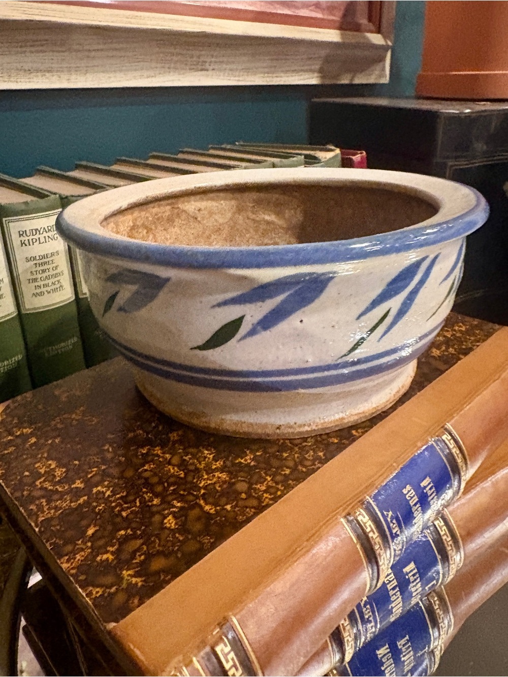 Vintage Blue and White Salt Glazed Stoneware Planter